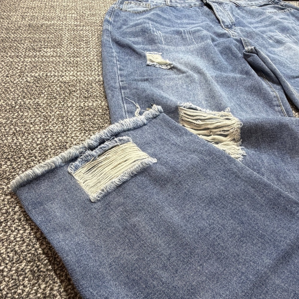Unbranded Distressed Wide Leg Jeans Womens XL Medium Wash Ripped Frayed Hem - Picture 2 of 10